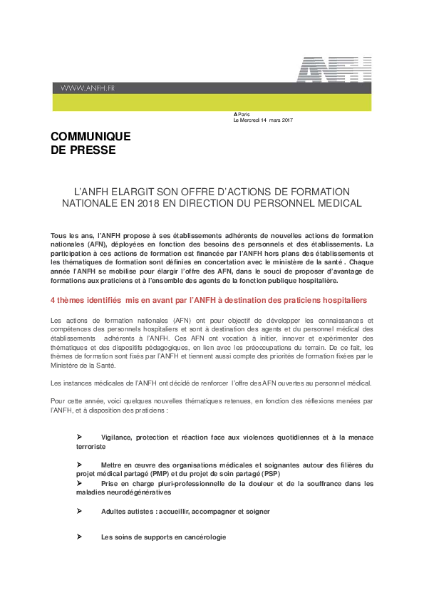 CP AFN personnel médical | ANFH