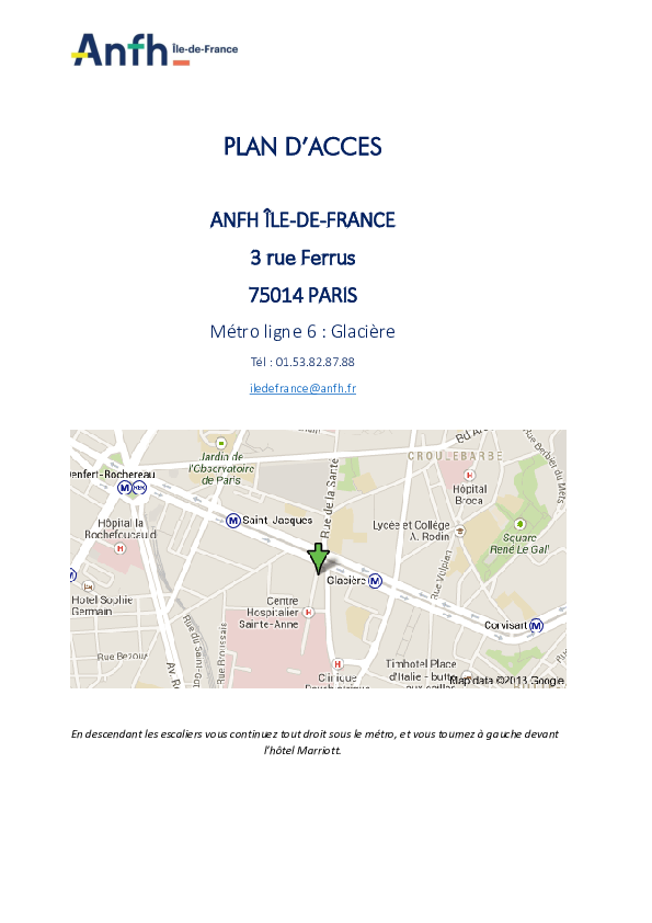 Plan d'accès ANFH IDF ANFH