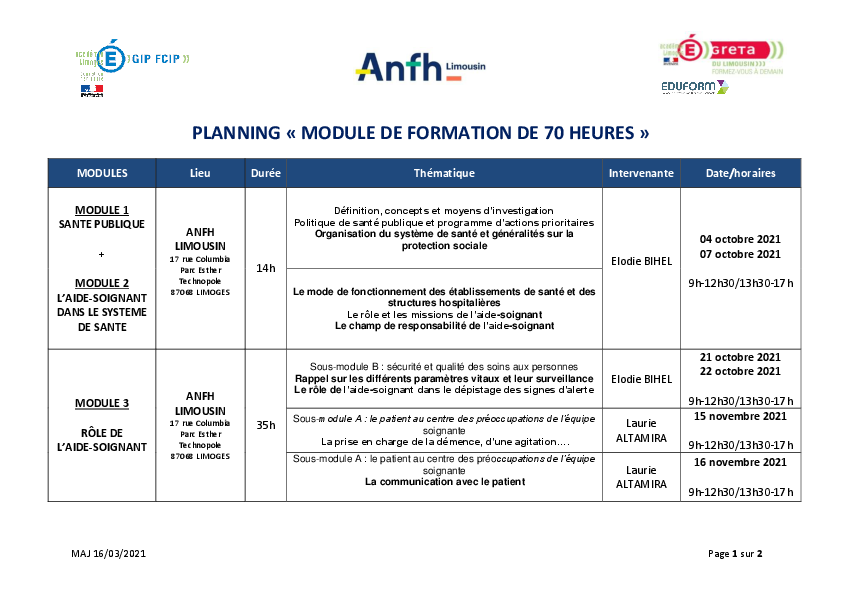 PLANNING DETAILLE FORMATION 70H ANFH