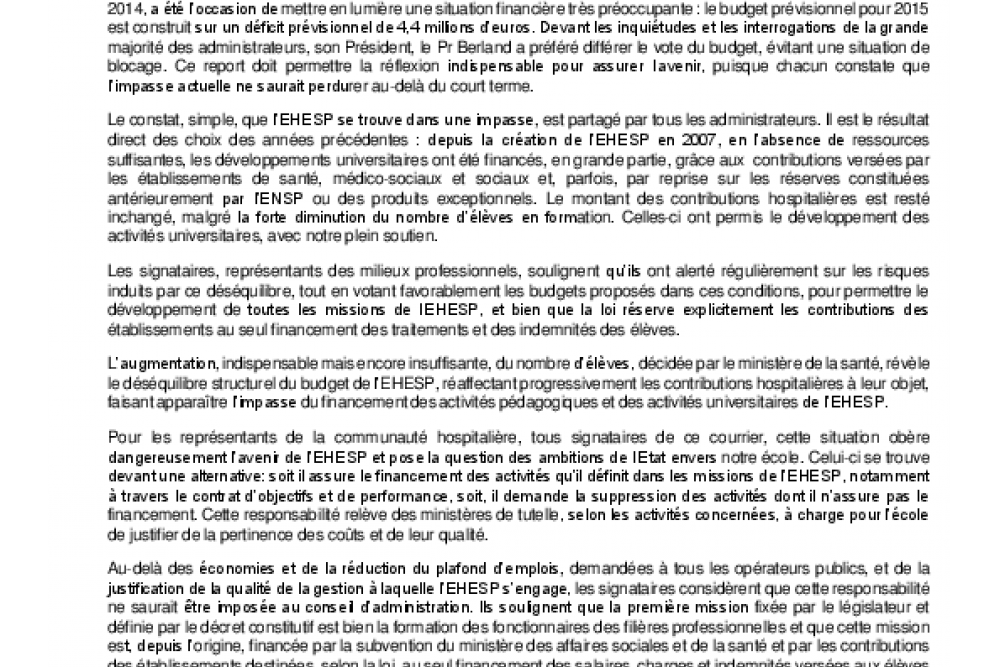 EHESP : situation financière préoccupante