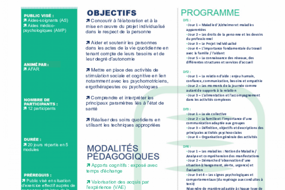Formation Assistant de Soins en Gérontologie au 2d semestre 2023