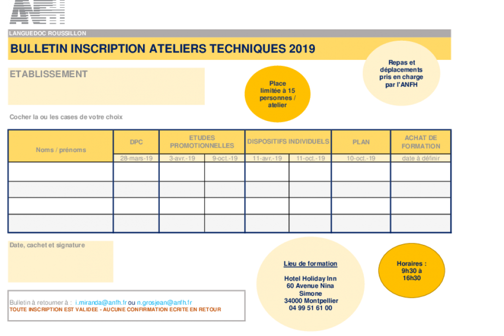 Ateliers techniques plan de formation
