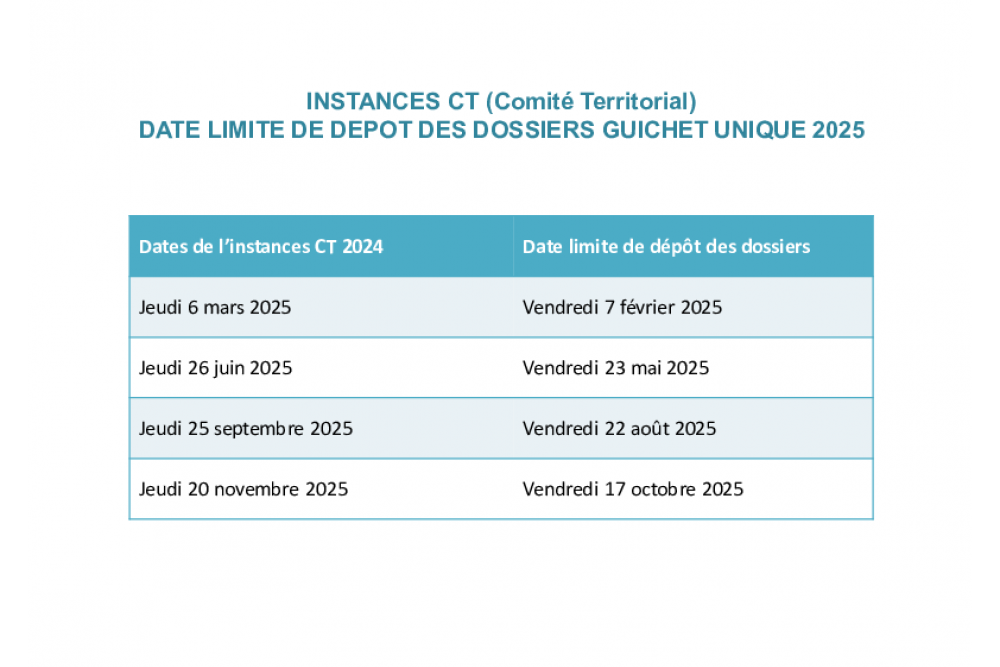 Guichet unique : calendrier 2025