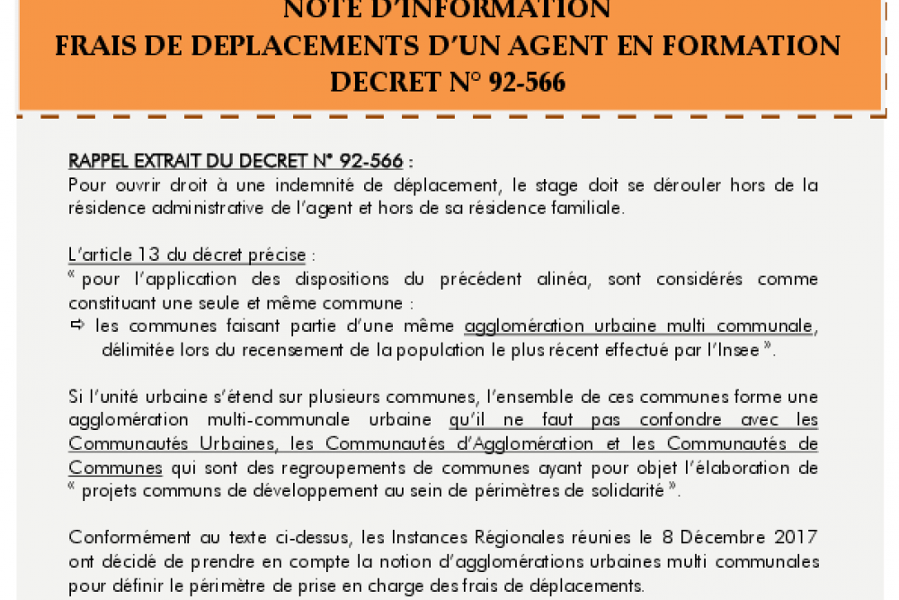 DECRET N° 92-566 - FRAIS DE DEPLACEMENTS D’UN AGENT EN FORMATION