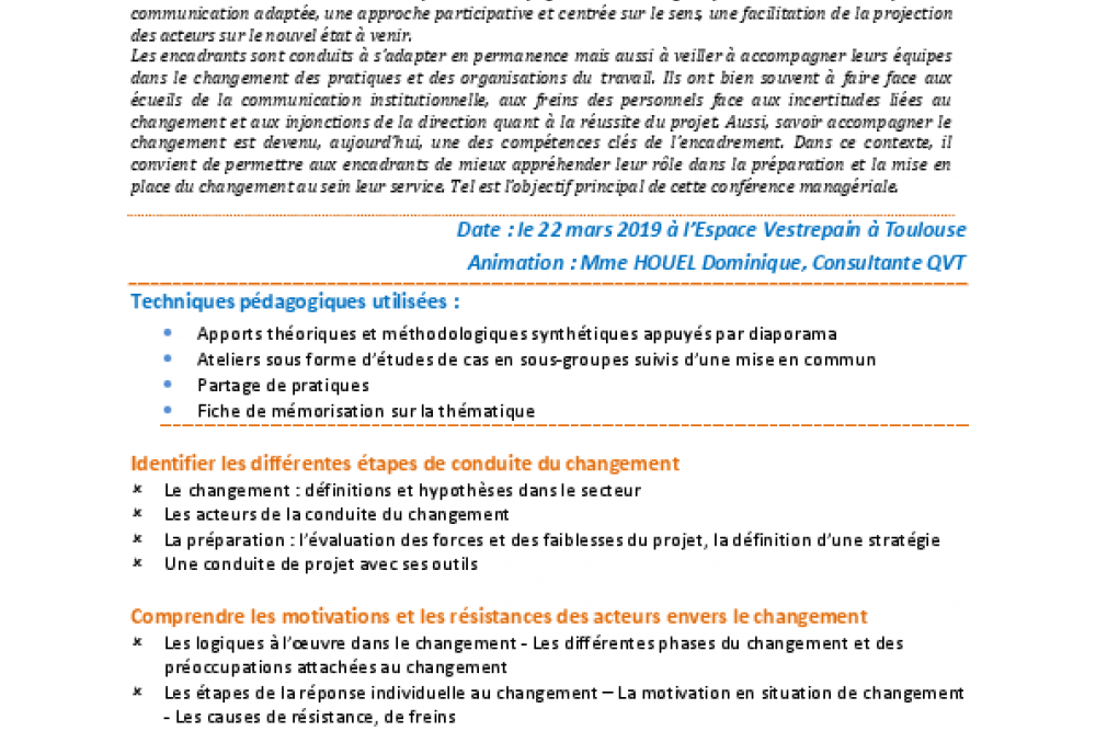 Conférence "Accompagner le changement au sein de votre équipe"