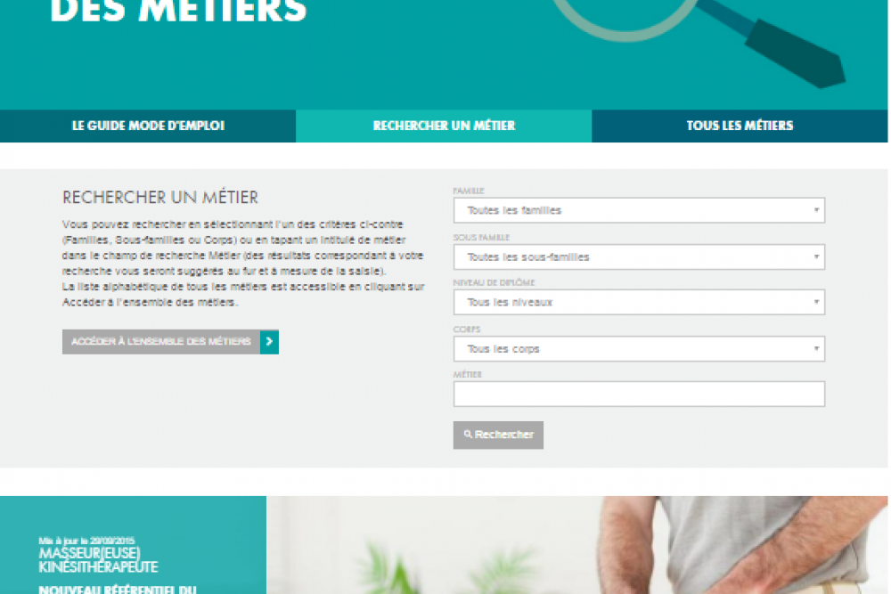 page d'accueil du Guide des métiers ANFH