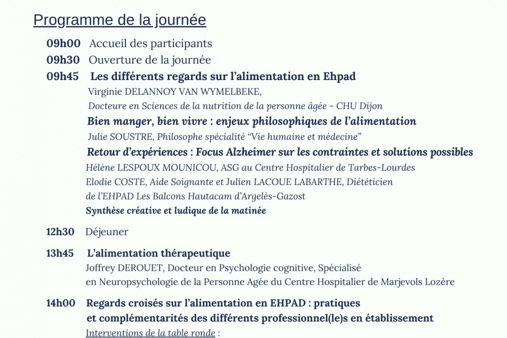 Journée « Gérontologie » : « L’ALIMENTATION AU SEIN DES EHPAD »