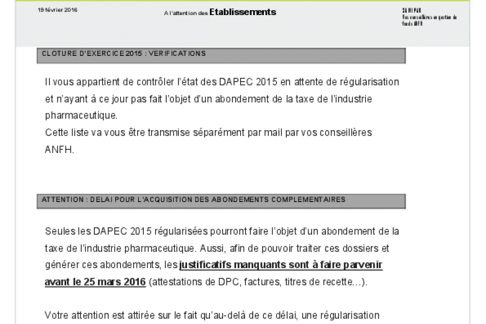 LE DPC MEDICAL : CLOTURE DE L’EXERCICE 2015