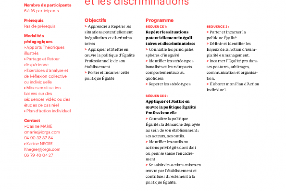 Nouvelle offre de formation : EGALITE PROFESSIONNELLE FEMMES & HOMMES, DIVERSITE