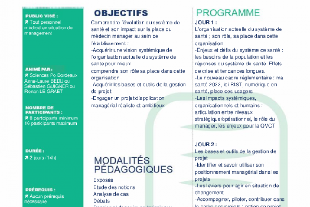 Parcours manager médical, Cette offre de formation est de nouveau disponible !