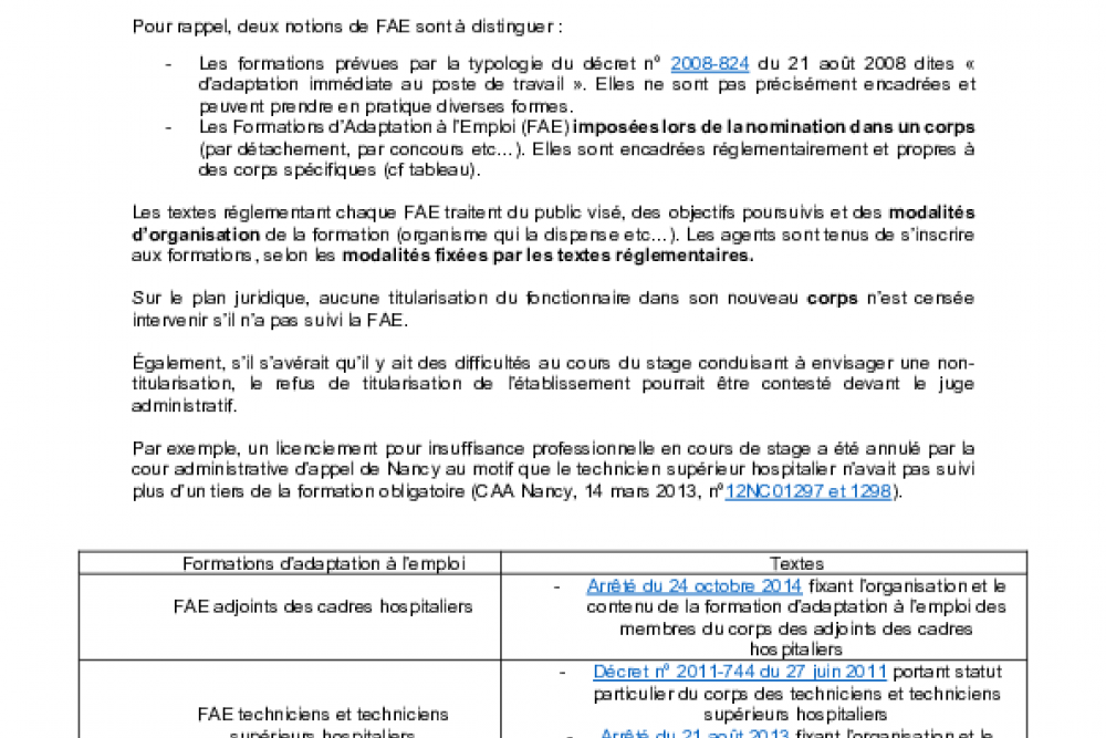 Formations d'adaptation à l'emploi (FAE)