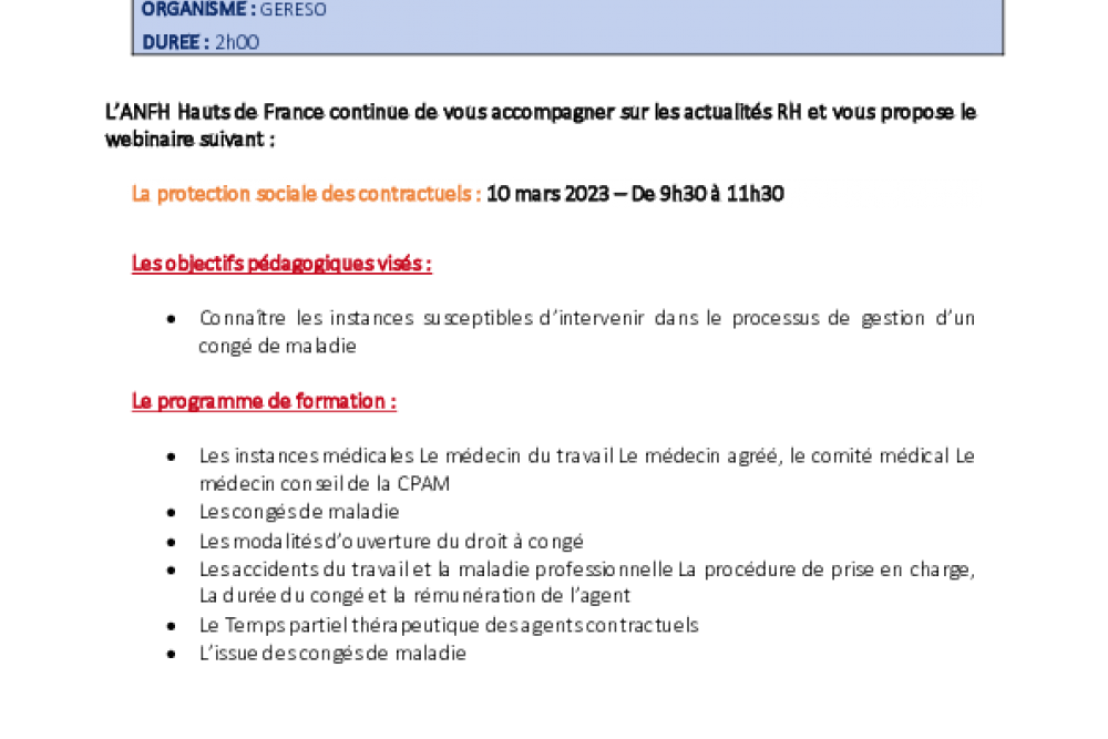 LES DATES // 3 EME WEBINAIRE RH 2023 : La protection sociale des contractuels