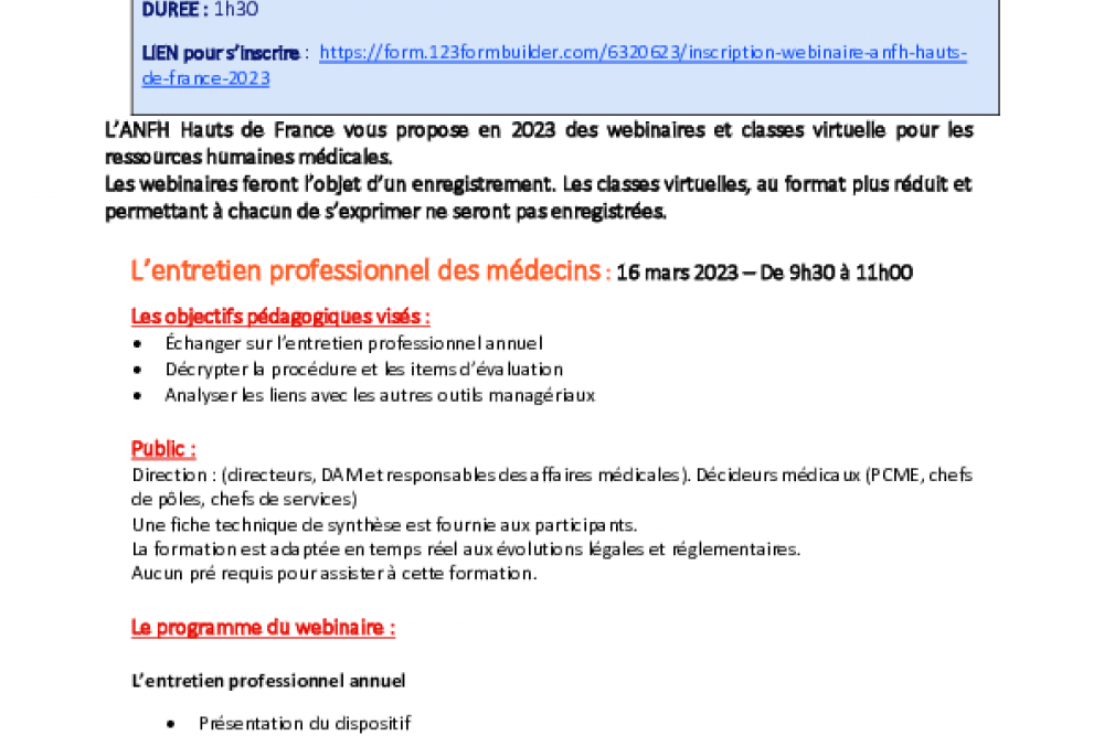 En 2023, l’ANFH Hauts de France propose des webinaires juridiques et des classes virtuelles pour les RH médicales