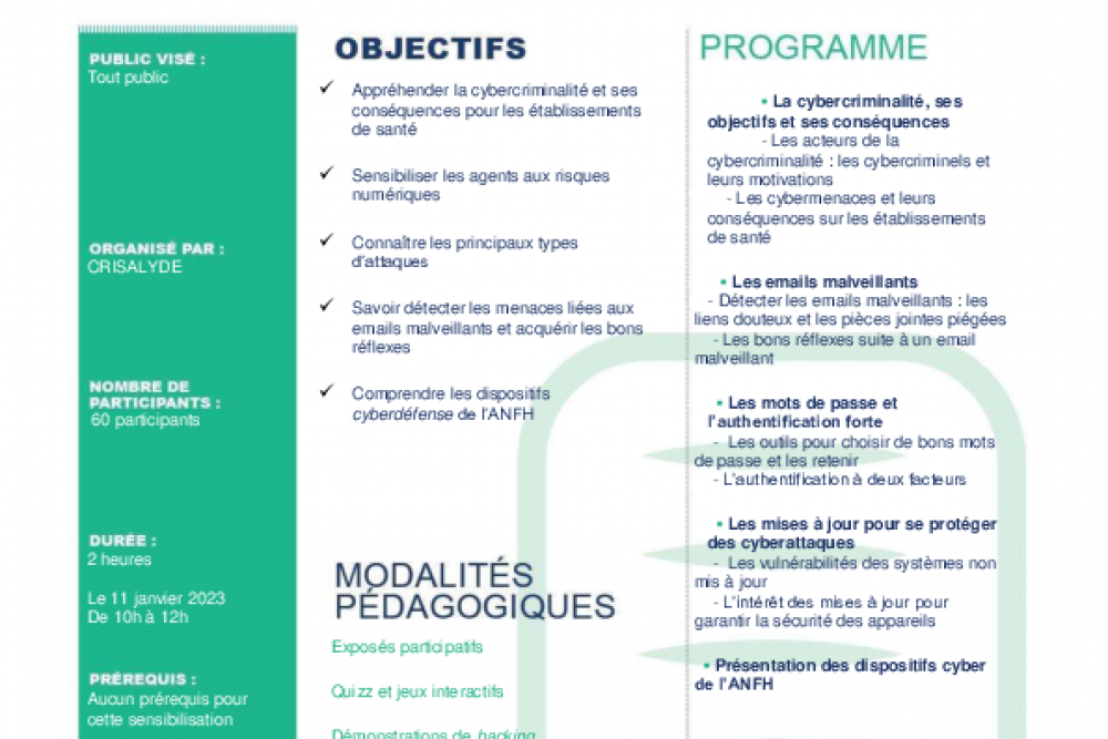 CYBER SECURITE : inscrivez vos agents à un sensibilisation tous publics