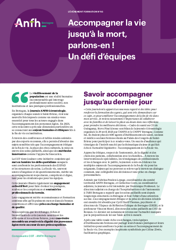 ANFH Bretagne - Evènement formation n°93 - Accompagner la vie jusqu’à la mort, un défi d’équipes 