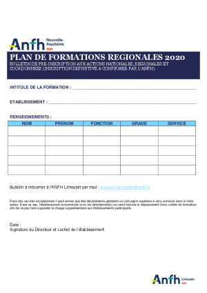 Bulletin pré-inscription 2020