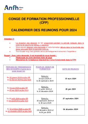 Calendrier des Commissions 2024 