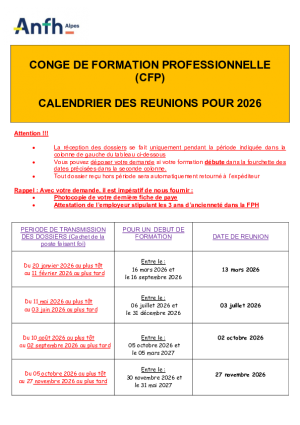 2026 Calendrier Commissions CFP 