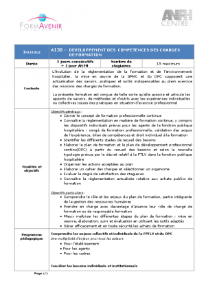 A130 : Développement des compétences des chargés de formation 