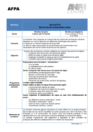 T170 - CUISINE - Module 2 : Nutrition des personnes agées