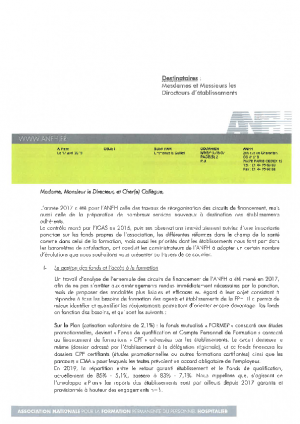 Courrier du Président ANFH aux établissements - avril 2018