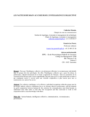Le facteur humain au cœur de l'intelligence collective - Catherine Monnin, Francis-Luc Perret, Ecole Polytechnique Fédérale de Lausanne - Journal international des sciences de l'information et de la communication, 2006.