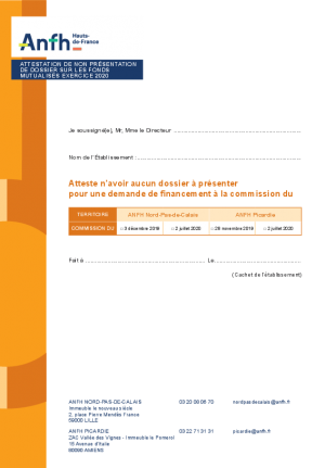 ATTESTATION DE NON PRESENTATION DE DOSSIER SUR LES FONDS MUTUALISES EXERCICE 2020