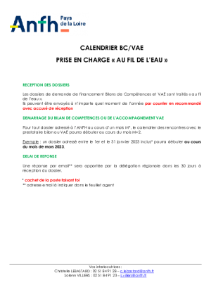 Procédure d'examen "Au fil de l'Eau" (Calendrier)