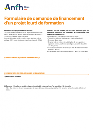 Demande de financement projet lourd de formation