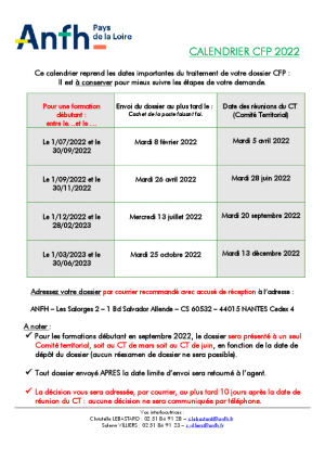 Calendrier 2022