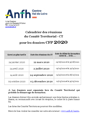 Calendrier des Comités Territoriaux CFP 2020