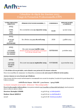 CALENDRIER DE DÉPÔT DES DOSSIERS 2023