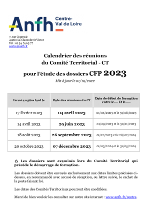 Calendrier des Comités Territoriaux CFP 2023