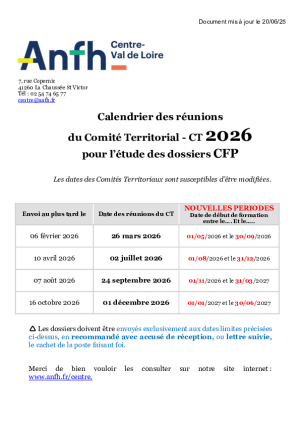 Calendrier des Commissions CFP 2026 