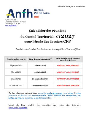 Calendrier des CT/CFP 2027
