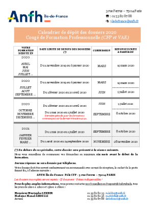 Calendrier De Depot Des Dossiers 2020 Conge De Formation Professionnelle Cfp Et Vae