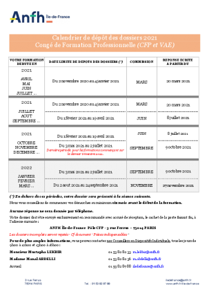 CALENDRIER DE DÉPÔT DES DOSSIERS 2021