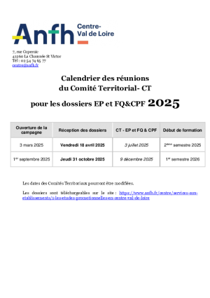 Calendrier des CT EP et FQ&CPF 2025-2026