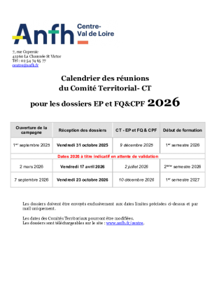 Calendrier des CT EP et FQ&CPF 2025-2026