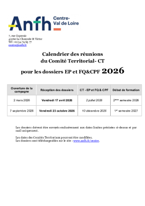 Calendrier réunions comité territorial 2026