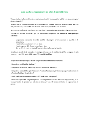 Aide au choix du prestataire de bilan de compétences 