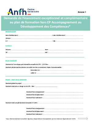 Demande de financement exceptionnelle complémentaire PLAN HORS EP