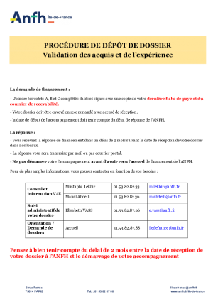 PROCEDURE DE DEPOT DE DOSSIER VAE