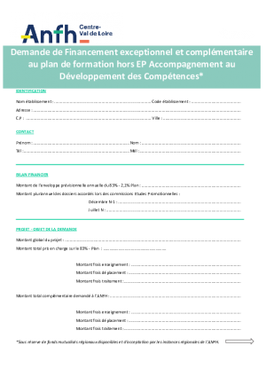 Demande de financement exceptionnel complémentaire PLAN HORS EP 