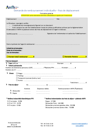 Nouvelle demande de remboursement frais de déplacements