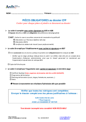 FICHE DE CONTRÔLE A JOINDRE OBLIGATOIREMENT AU DOSSIER