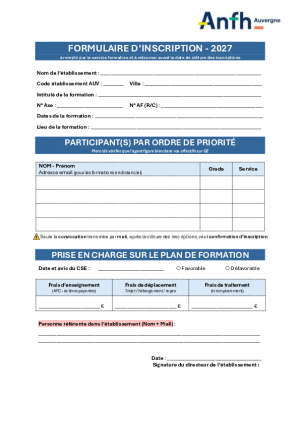 Formulaire d'inscription 2027