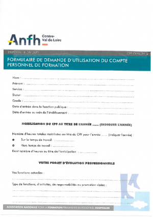 Demande utilisation du compte CPF