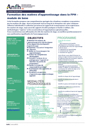 Programme Synergies DCF Formation des Maîtres d'apprentissage dans la FPH