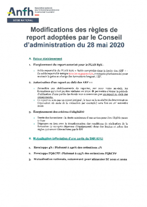 Modification des règles de report au 28/05/2020